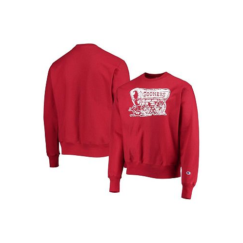 Champion Mens Crimson Oklahoma Sooners Vault Logo Reverse Weave Pullover Sweatshirt