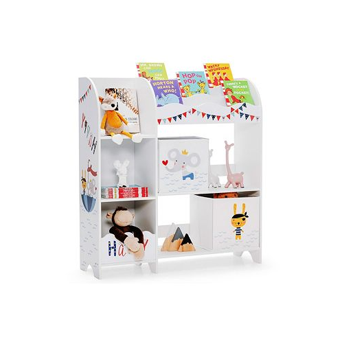 Costway Kids Toy and Book Organizer Children Wooden Storage Cabinet