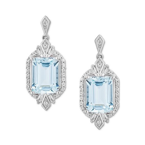 Enchanted Disney Fine Jewelry Aquamarine (1 ct. t.w.) & Diamond (1/4 ct. t.w.) Elsa Drop Earrings in Sterling Silver