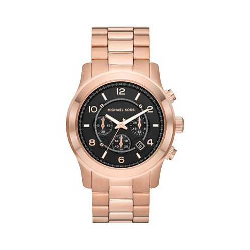 Michael Kors Mens Runway Quartz Chronograph Rose Gold-Tone Stainless Steel Watch 45mm