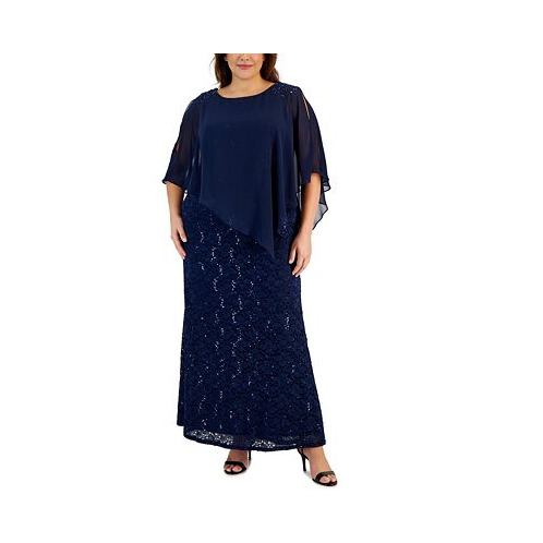 SL Fashions Plus Size Beaded Popover Gown