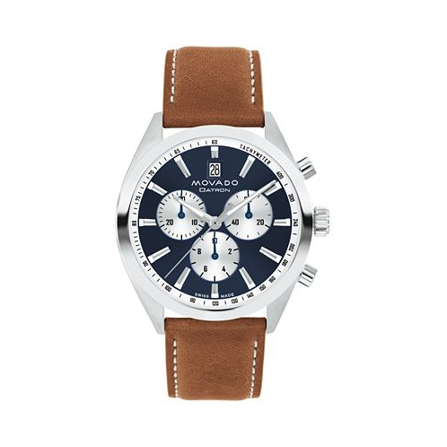 Movado Mens Datron Swiss Quartz Chrono Cognac Leather Watch 40mm