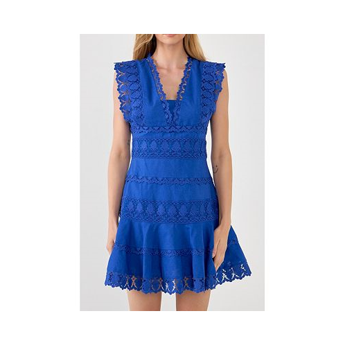 Endless rose Womens Plunging Neck Lace Trim Dress