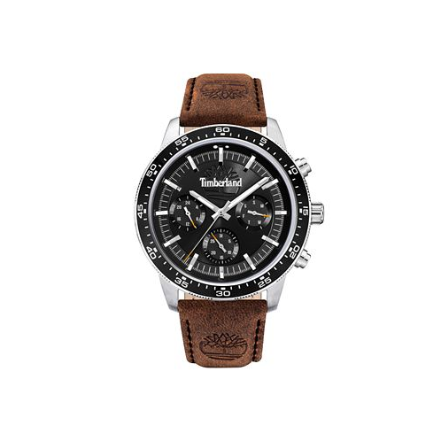 Timberland Mens Quartz Dark Brown Genuine Leather Strap Watch 44mm