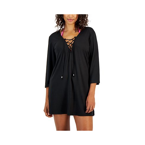J Valdi Womens Lace-Up Cover-Up Tunic Top