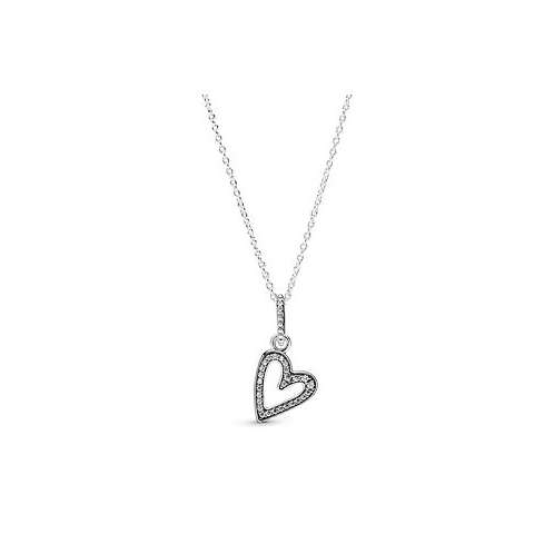Pandora Moments Sterling Silver Sparkling Cubic Zirconia Freehand Heart Pendant Necklace