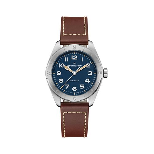 Hamilton Mens Swiss Automatic Khaki Field Expedition Brown Leather Strap Watch 41mm