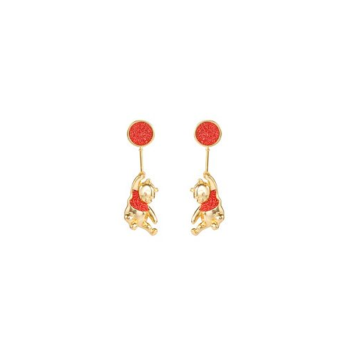 Disney Womens Winnie the Pooh Gold Plated Red Glitter Balloon Swinging Earrings