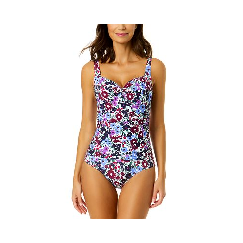 Anne Cole Womens Retro Printed Twist-Front One-Piece Swimsuit