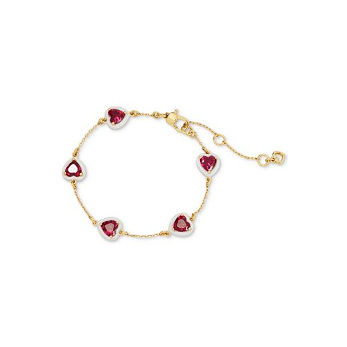 Kate spade new york Gold-Tone White-Framed Red Crystal Heart Line Bracelet