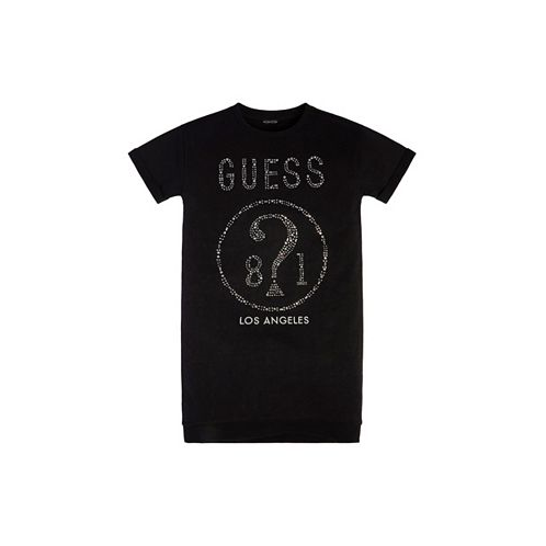 GUESS Big Girls French Terry Rhinestone and Embroidered Logo Sweatshirt Dress