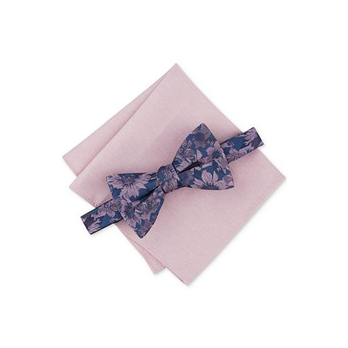 Bar III Mens Malaga Floral Bow Tie & Solid Pocket Square Set