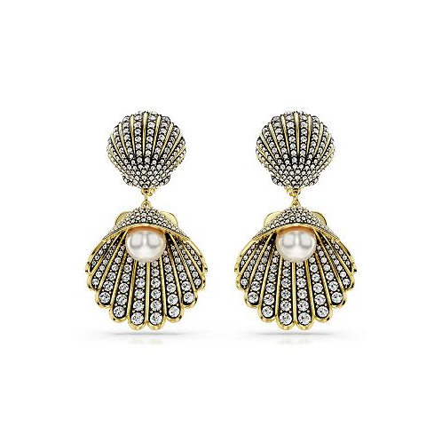 Crystal Swarovski Imitation Pearl Shell White Gold-Tone Idyllia Clip Earrings