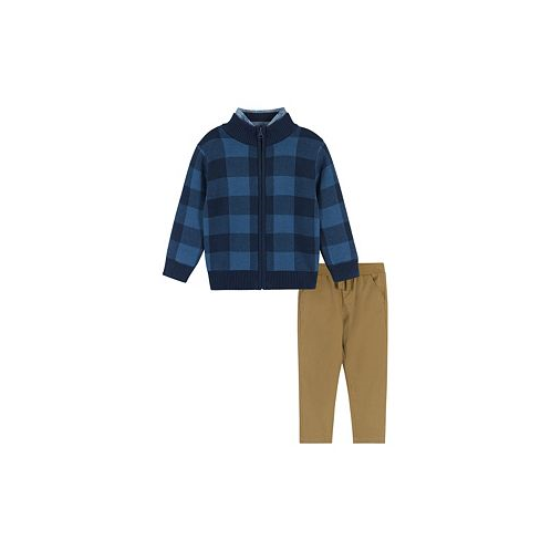 Andy & Evan Toddler/Child Boys Navy Check Intarsia Sweater Zip-Up Set