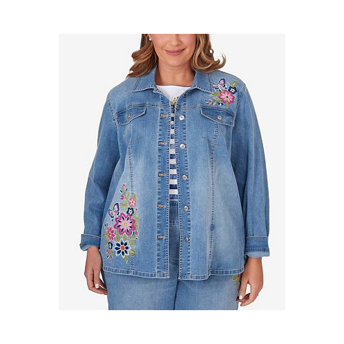 Alfred Dunner Plus Size In Full Bloom Butterfly Embroidered Denim Shirt Jacket