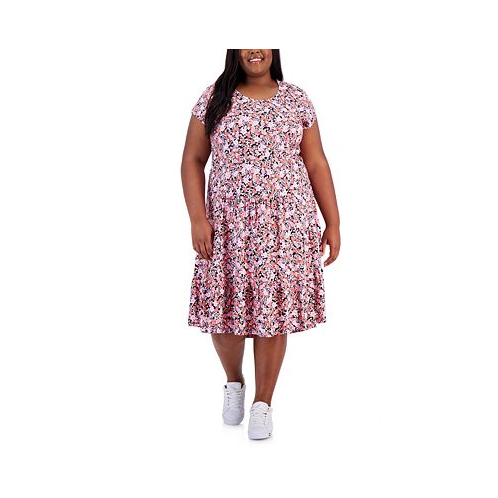 Tommy Hilfiger Plus Size Floral-Print Tiered Midi Dress