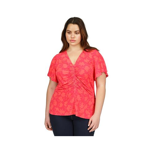 Michael Kors Plus Size Ruched Flutter-Sleeve Top