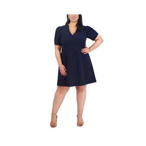 Jessica Howard Plus Size V-Neck Short-Sleeve A-Line Dress