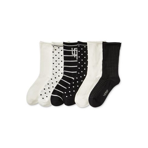POLO Ralph Lauren Womens 6-Pk. Glen Plaid Texture Roll-Top Socks