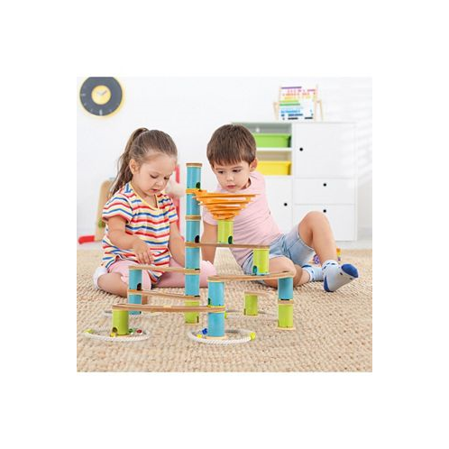 SUGIFT Bamboo Build Run Toy with Marbles for Kids Over 4