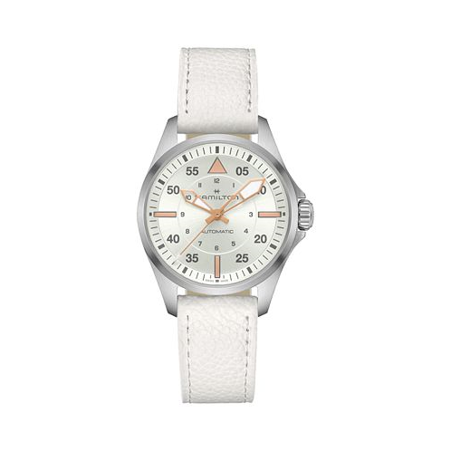Hamilton Womens Swiss Automatic Khaki Aviation White Leather Strap Watch 36mm