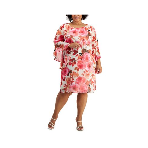 Connected Plus Size Ruffled-Sleeve Floral Swing Dress