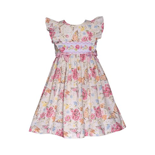 Bonnie Jean Little Girls Smocked Rose and Butterfly Print Dress