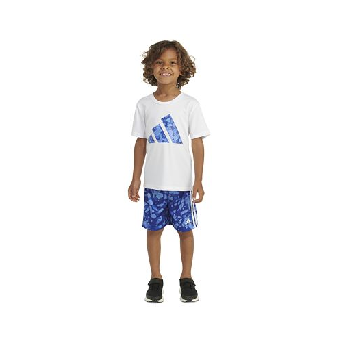 Adidas Little & Toddler Boys Short-Sleeve Logo T-Shirt & 3-Stripes Shorts 2 Piece Set