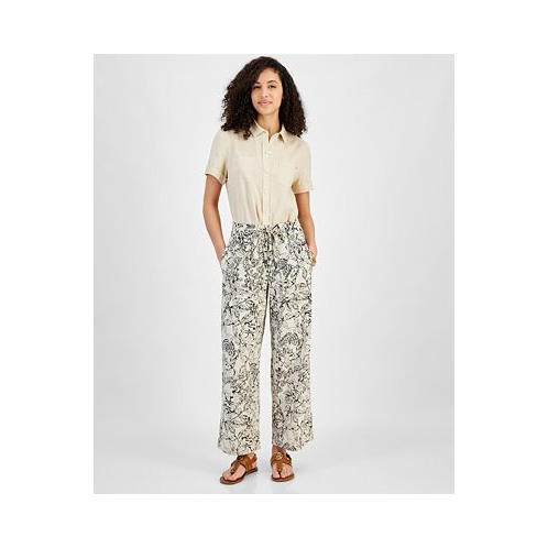 Tommy Hilfiger Womens Butterfly High-Rise Tie-Waist Pants