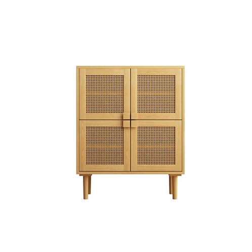 Simplie Fun 4-Doors Rattan Mesh Storage Cabinet Shoe Cabinet With Eight Storage Spaces For Entryway Living Room Hallway (Natural)