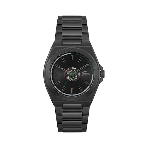 Lacoste Mens Reno Black-Tone Stainless Steel Bracelet Watch 42mm