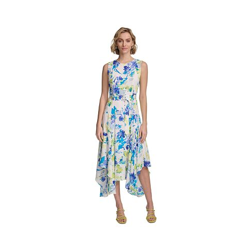 Calvin Klein Womens Sleeveless Floral Handkerchief Hem Dress