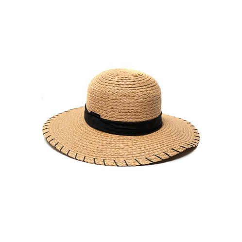 Vince Camuto Straw Boater Hat with Whipstitch Edge
