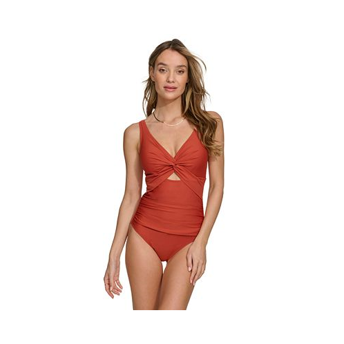 DKNY Womens Shirred Keyhole Detail One-Piece Swimsuit