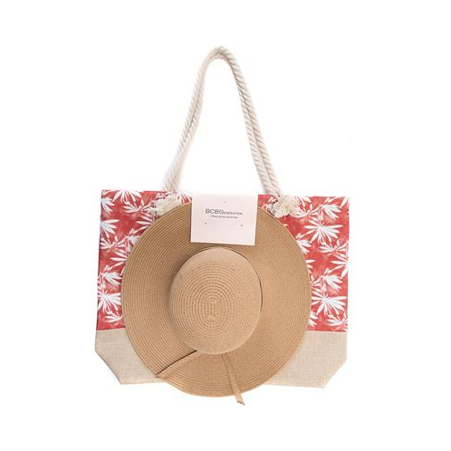 BCBGeneration Printed Tote Bag and Floppy Hat Set
