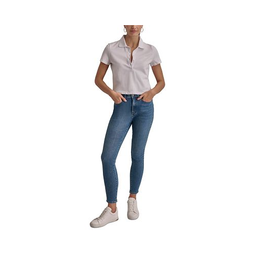 DKNY Jeans Womens Cropped Relaxed-Fit Polo