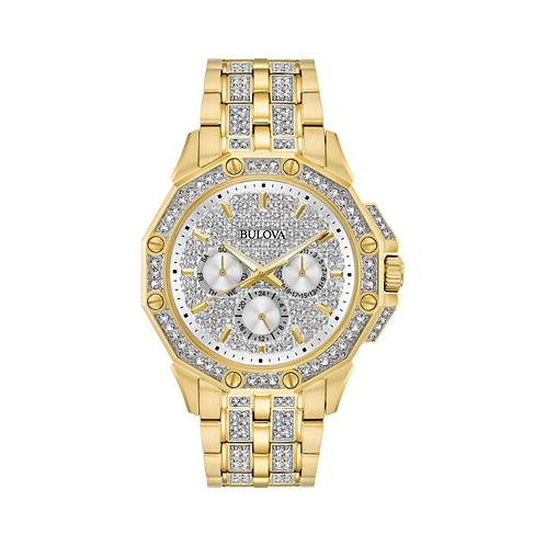 Bulova Mens Crystal Accented Gold-Tone Stainless Steel Bracelet Watch 43mm
