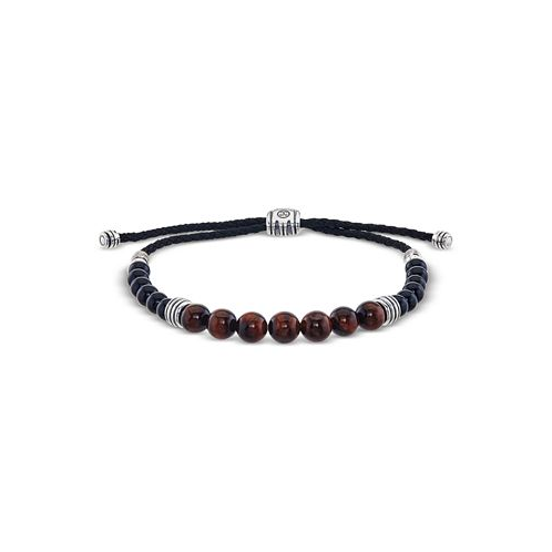 Esquire Mens Jewelry Tigers Eye (8mm) and Onyx (6mm) Beaded Bolo Bracelet in Sterling Silver