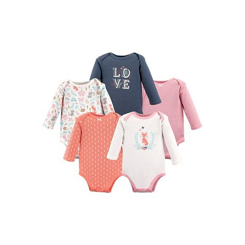 Hudson Baby Infant Girl Cotton Long-Sleeve Bodysuits 5pk Woodland Fox