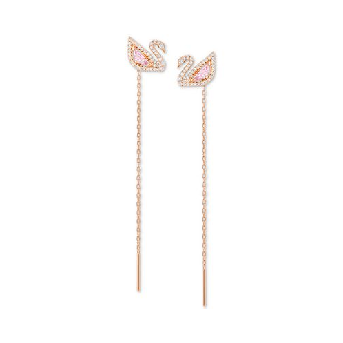 Swarovski Rose Gold-Tone Crystal Swan & Removable Chain Drop Earrings