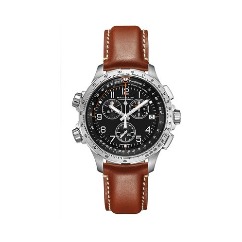 Hamilton Mens Swiss Quartz Khaki Aviation Khaki X-Wind Brown Strap Watch 46mm