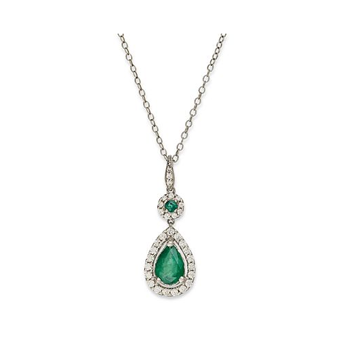 Macys Sapphire (1-1/3 ct. t.w.) and Diamond (1/4 ct. t.w.) Drop Pendant Necklace Set in 14k White Gold (Also Available in Emerald)