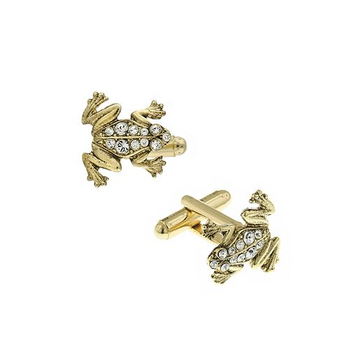 1928 Jewelry 14K Gold Plated Crystal Frog Cufflinks