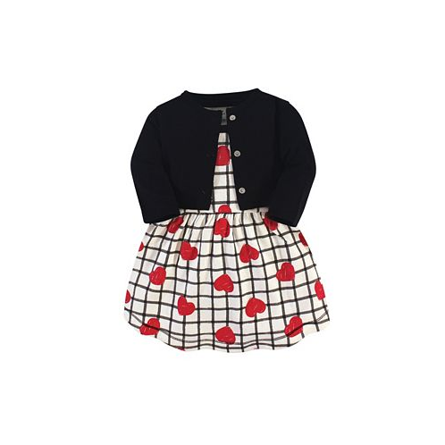 Touched by Nature Baby Girls Baby Organic Cotton Dress and Cardigan 2pc Set Black Red Heart
