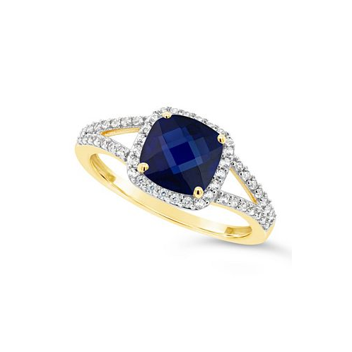 Macys Lab-Grown Sapphire (2 ct. t.w.) and Lab-Grown White Sapphire (1/4 ct. t.w.) Ring in 10k Yellow Gold