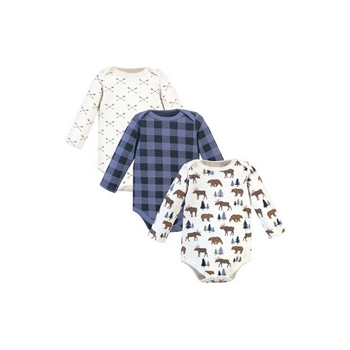 Hudson Baby Baby Boys Quilted Long-Sleeve Cotton Bodysuits 3pk Moose Bear