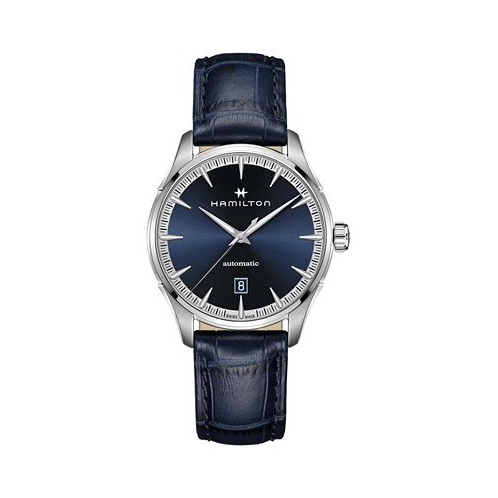 Hamilton Mens Swiss Automatic Jazzmaster Blue Leather Strap Watch 40mm