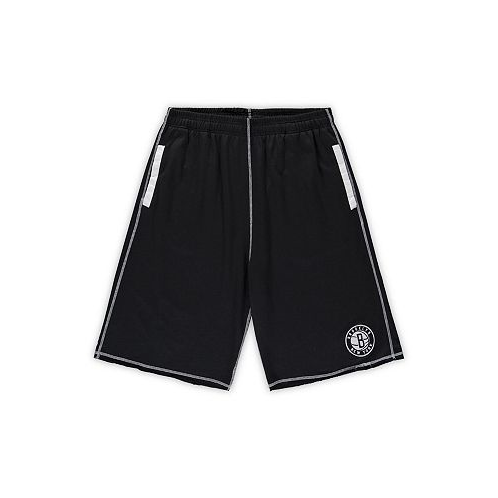 Profile Mens Black White Brooklyn Nets Big and Tall Contrast Stitch Knit Shorts