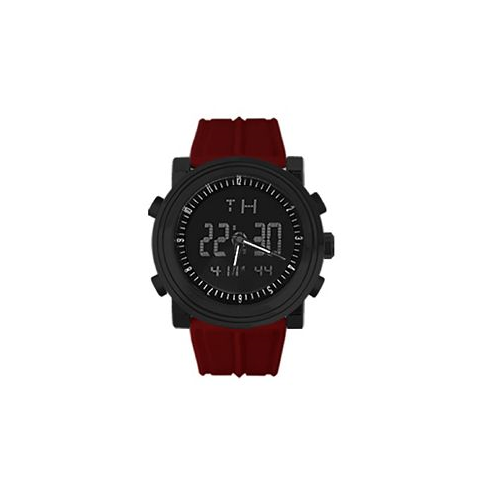 Rocawear Mens Black Red Silicone Strap Watch 47mm