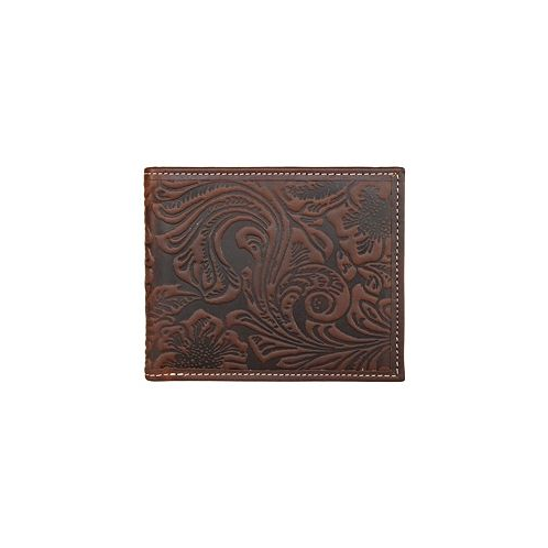 Lucky Brand Mens Western Embossed Leather Bifold Wallet